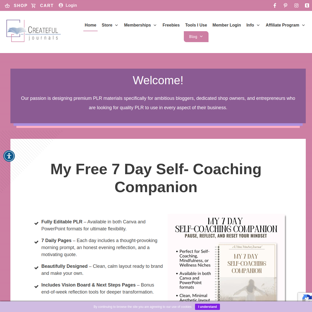 Screenshot of Createful Journals website