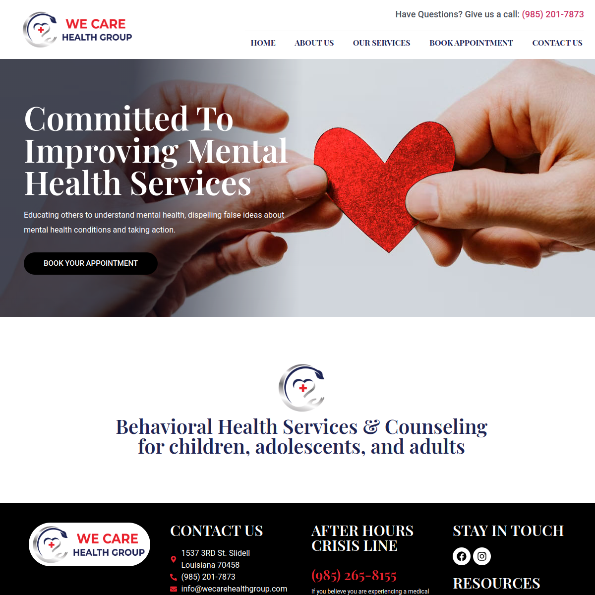 Screenshot of We Care Health Group website